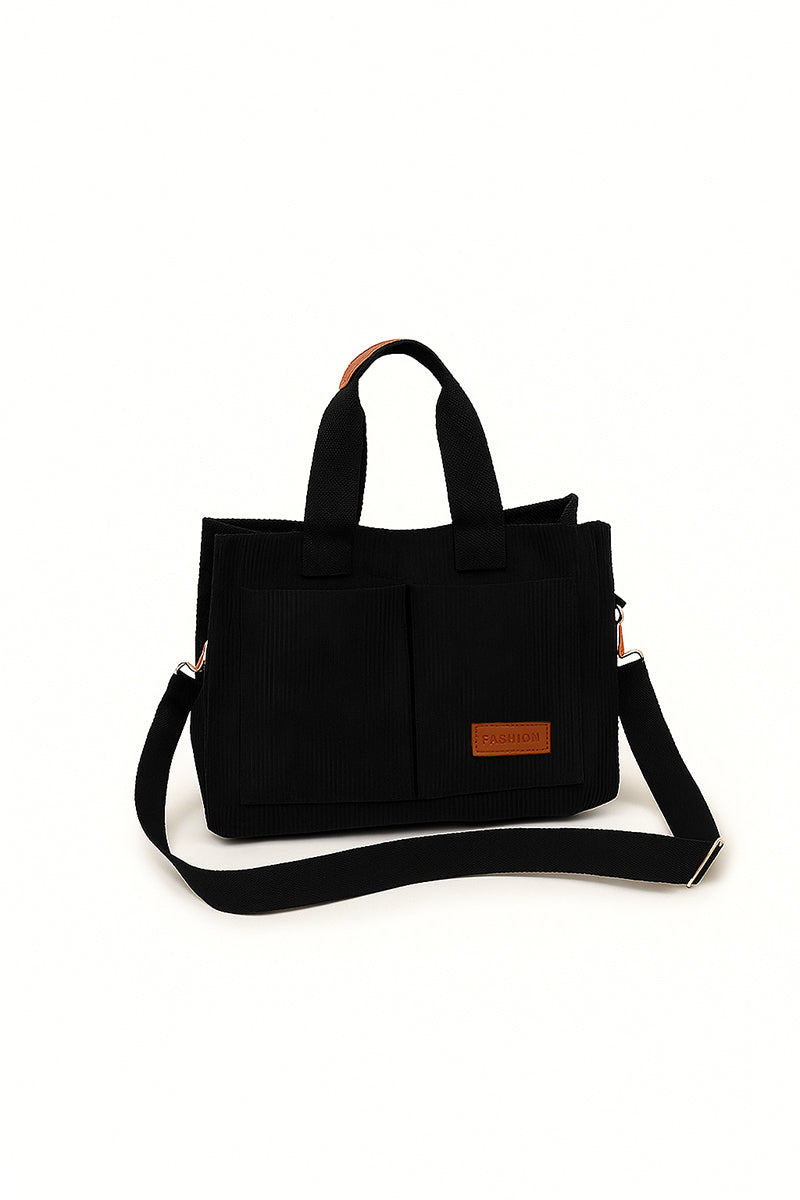 Women's black corduroy handbag for commuting, parties, or casual wear