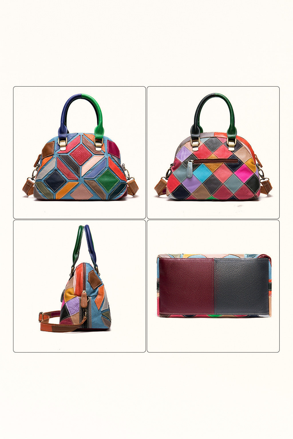 Multi-color cowhide dumpling-style handbag with casual crossbody strap