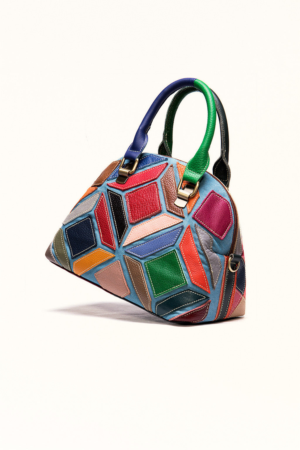 Multi-color cowhide dumpling-style handbag with casual crossbody strap