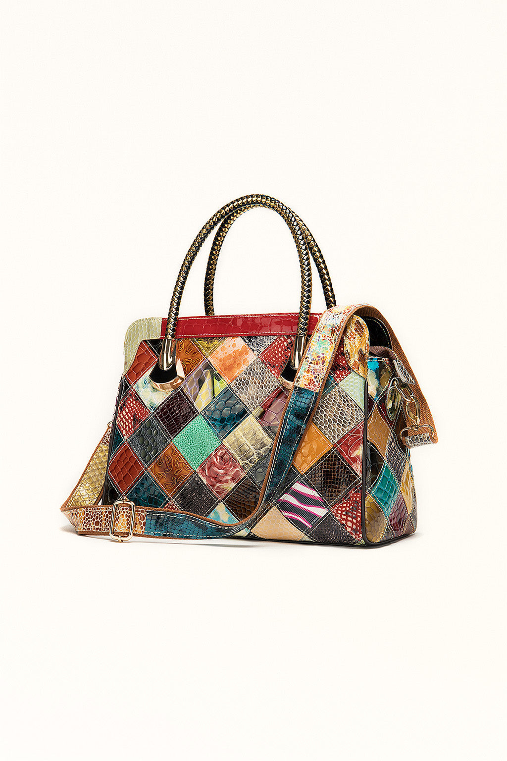 Retro women's leather bag with cotton lining and square vertical design