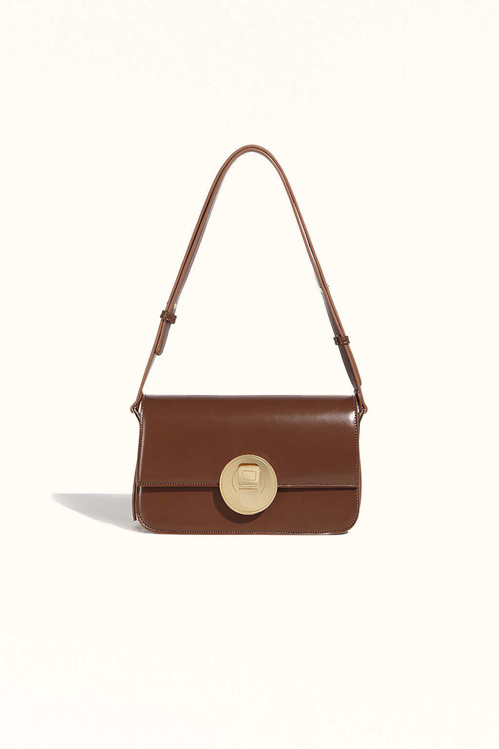 Dark brown square messenger bag in genuine leather with classic lock