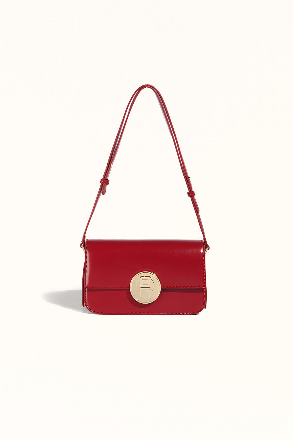 Red small leather messenger bag with bold tone and European style