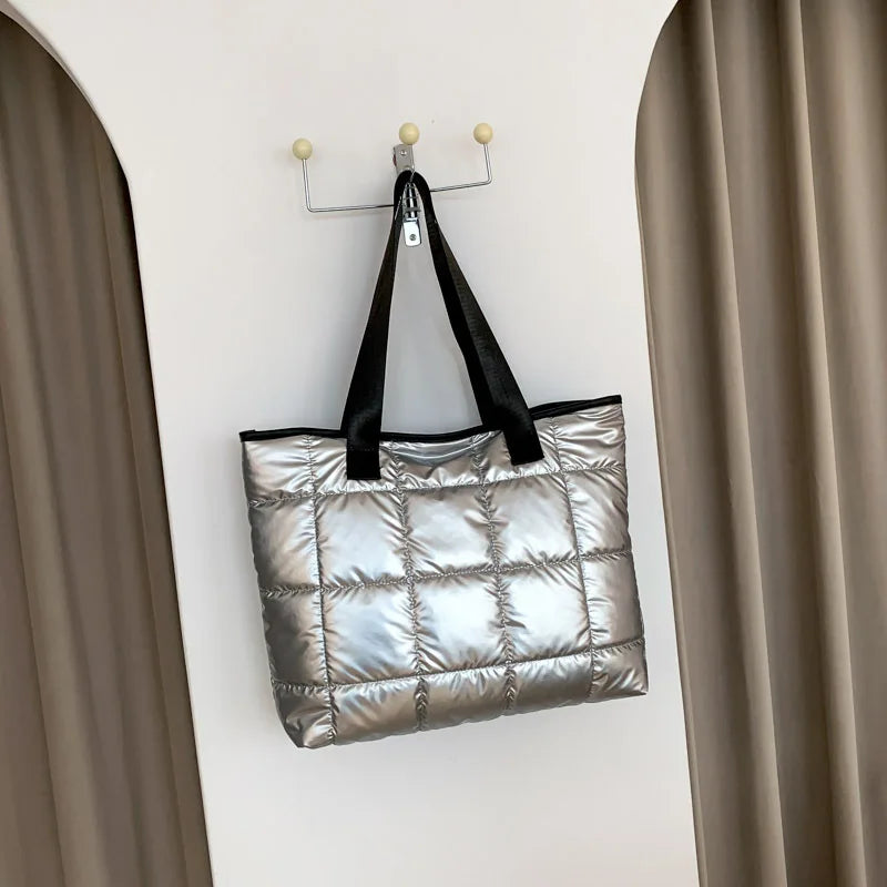 Stylish silver cotton tote bag for everyday use in cooler seasons