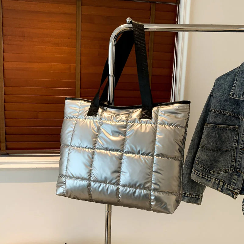 Stylish silver cotton tote bag for everyday use in cooler seasons