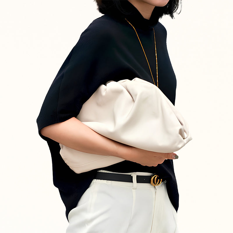 Large white cloud handbag with pleated PU exterior and soft finish