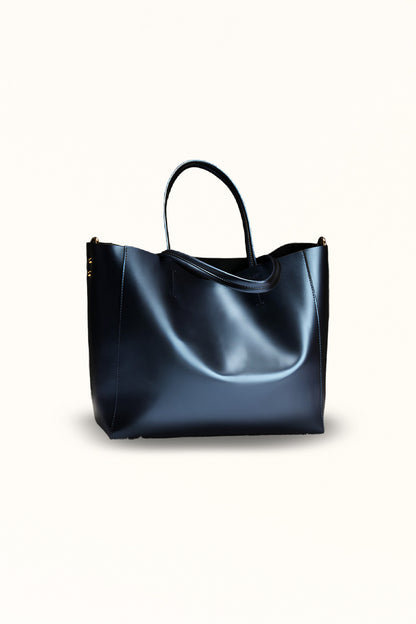 Blue shoulder handbag made from genuine cowhide for everyday use