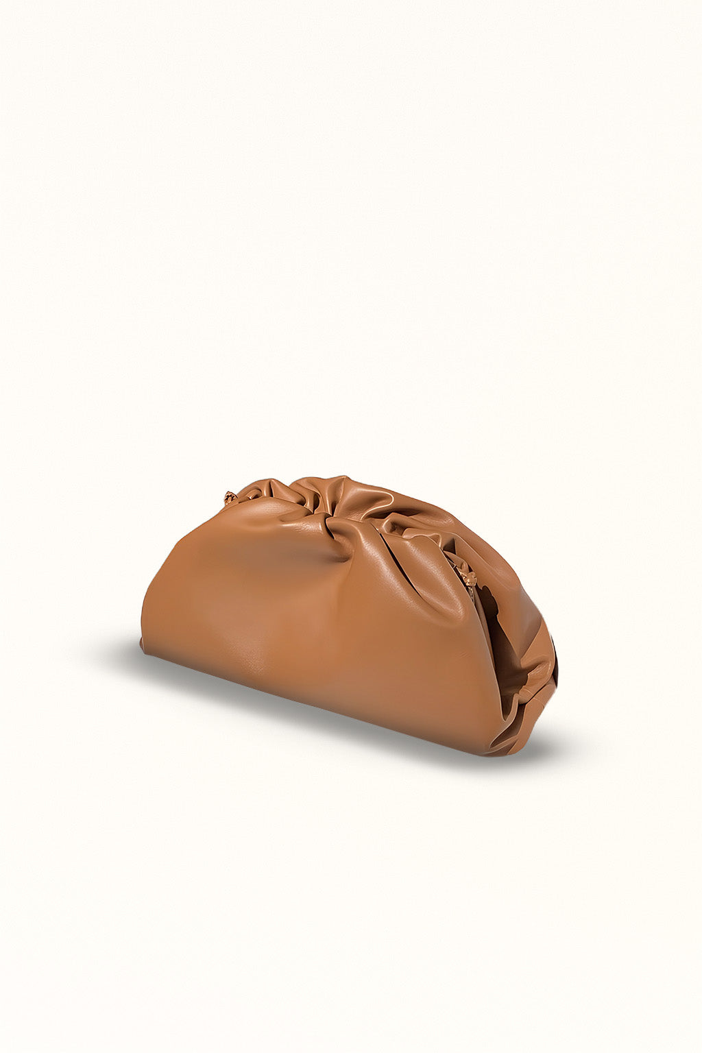 Small brown PU cloud bag with soft pleated texture and minimalist look