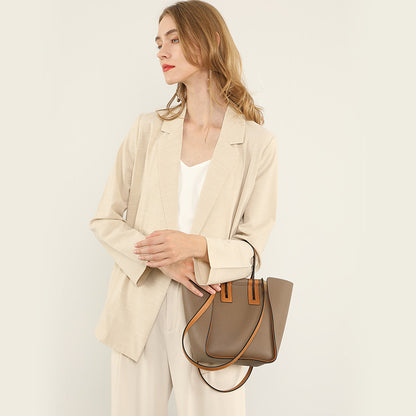 Women's gray genuine leather shoulder bag with slit pocket and vintage shape