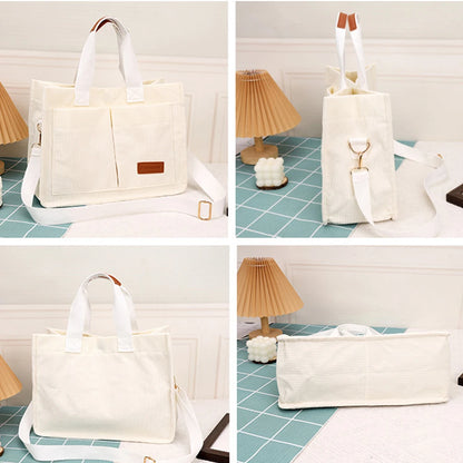 corduroy tote bag with spacious design and hasp closure