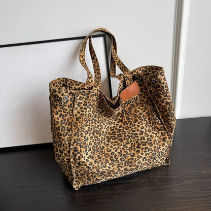 leopard tote bag perfect for shopping, school, and daily errands