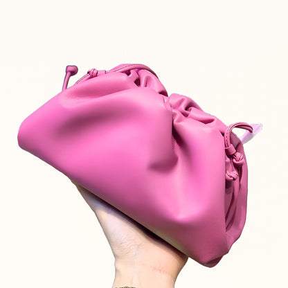 Small pink cloud purse with soft folds and open top