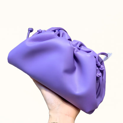 Small purple PU cloud bag with minimalist pleats and soft body