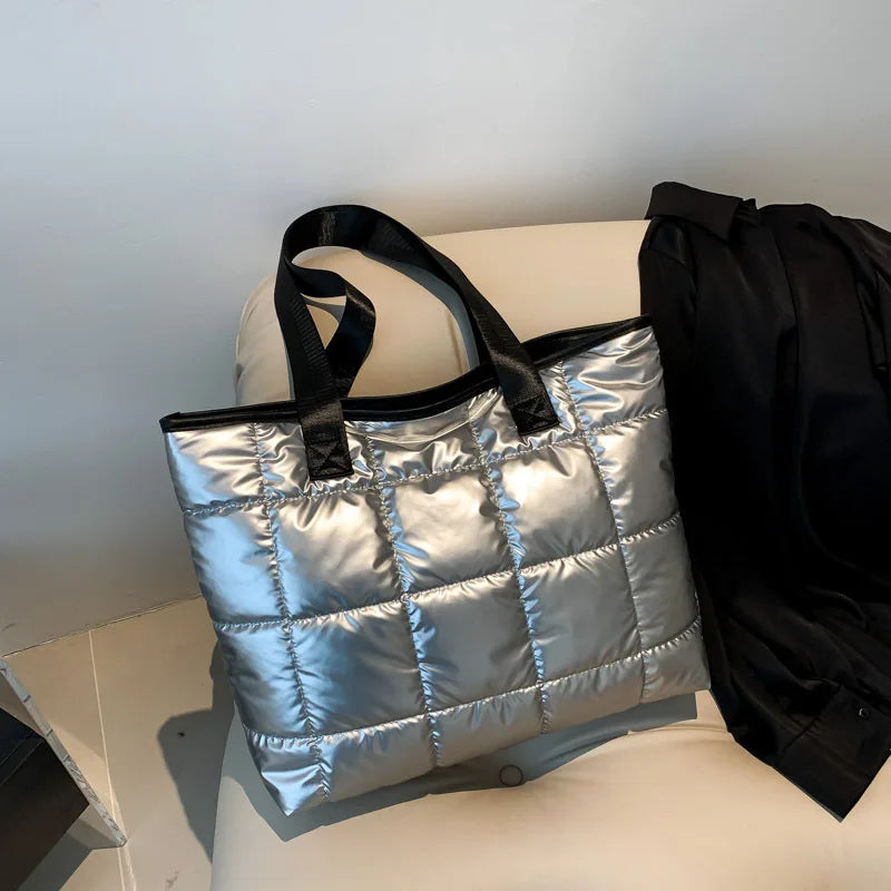 Stylish silver cotton tote bag for everyday use in cooler seasons