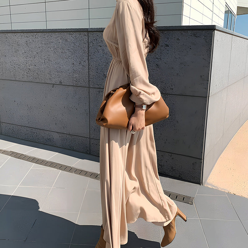 Large brown dumpling-shaped cloud bag in soft PU leather