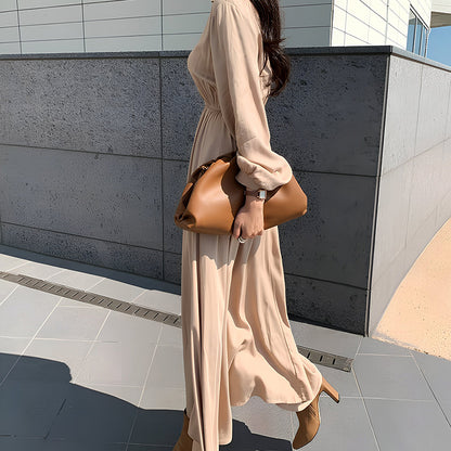 Large brown dumpling-shaped cloud bag in soft PU leather