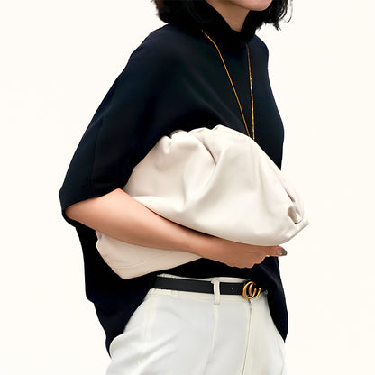 Large white cloud handbag with pleated PU exterior and soft finish